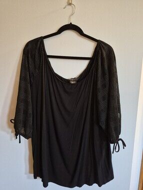 Michel Studio Plus Size Black Off The Shoulder Blouse With Mesh Sleeves Size 4X